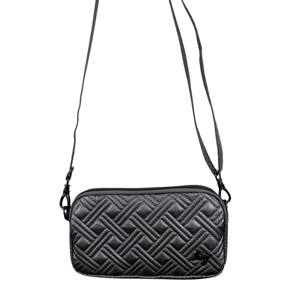 Lug Coupe XL Quilted Gray Silver Crossbody Belt Bag Purse RFID